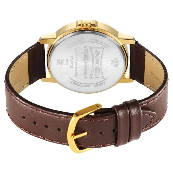 Sonata Traditional Essentials Quartz Analog Brown Dial Leather Strap Watch for Men 77083yl05 - KRISHNA WATCH COMPANY
