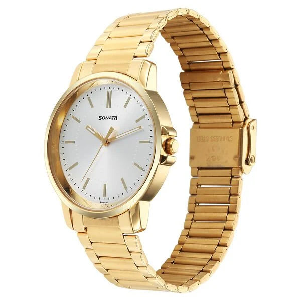 Sonata Traditional Essentials Quartz Analog Silver Dial Watch for Men - 77083YM06 - KRISHNA WATCH COMPANY