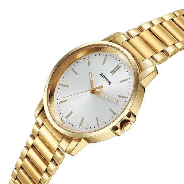 Sonata Traditional Essentials Quartz Analog Silver Dial Watch for Men - 77083YM06 - KRISHNA WATCH COMPANY
