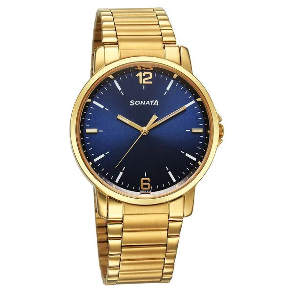Sonata Traditional Essentials Quartz Analog Blue Dial Watch for Men - 77083YM08 - KRISHNA WATCH COMPANY