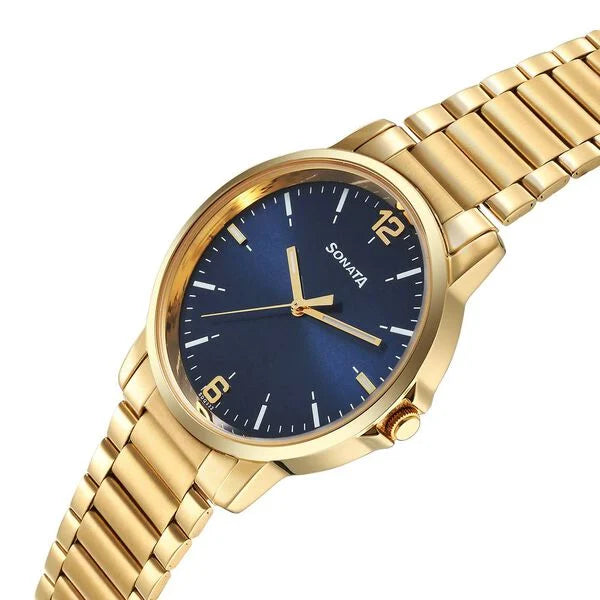 Sonata Traditional Essentials Quartz Analog Blue Dial Watch for Men - 77083YM08 - KRISHNA WATCH COMPANY