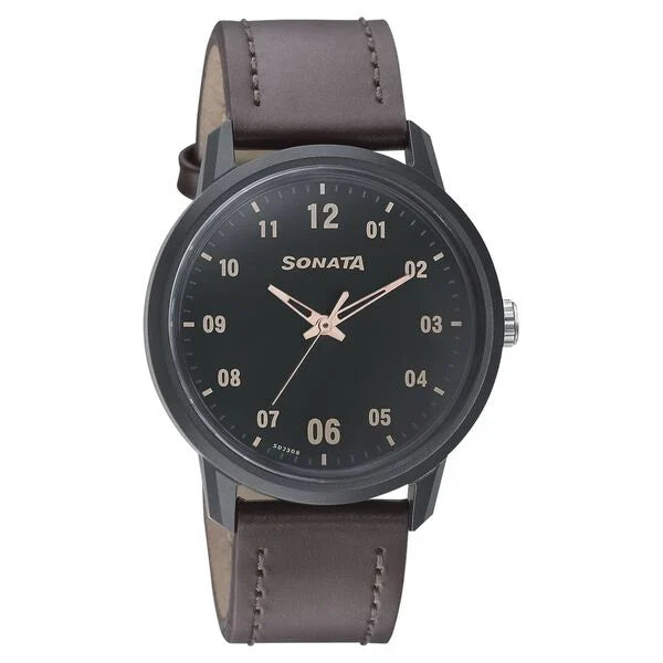 Sonata Quartz Analog Green Dial Leather Strap Watch for Men 77085pl02w - KRISHNA WATCH COMPANY