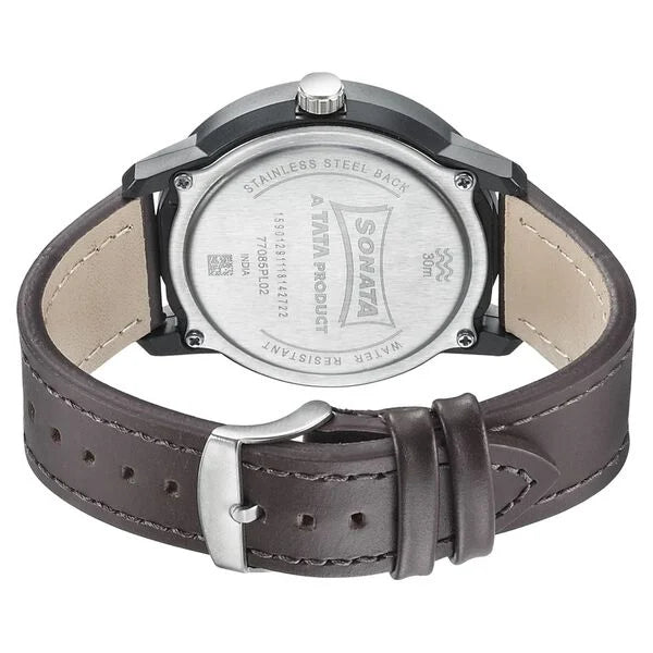 Sonata Quartz Analog Green Dial Leather Strap Watch for Men 77085pl02w - KRISHNA WATCH COMPANY
