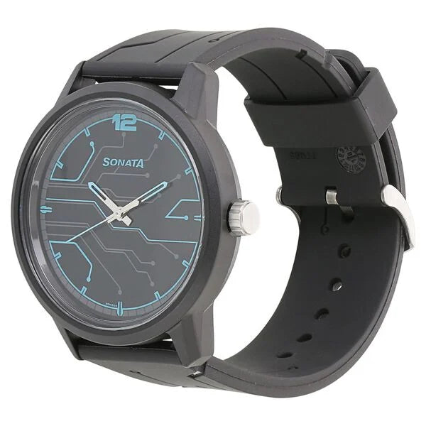 Sonata Quartz Analog Black Dial Plastic Strap Watch for Men 77085pp02w - KRISHNA WATCH COMPANY