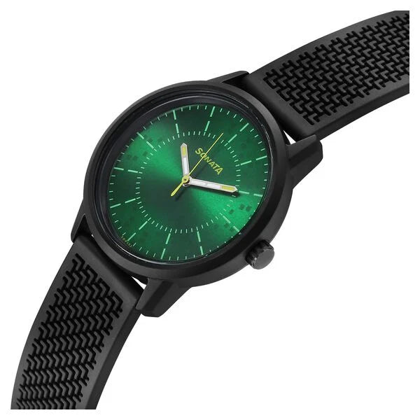 Sonata Volt Quartz Analog Green Dial Polyurethane Strap Watch for Men 77085PP22W - KRISHNA WATCH COMPANY