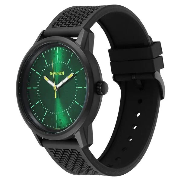 Sonata Volt Quartz Analog Green Dial Polyurethane Strap Watch for Men 77085PP22W - KRISHNA WATCH COMPANY