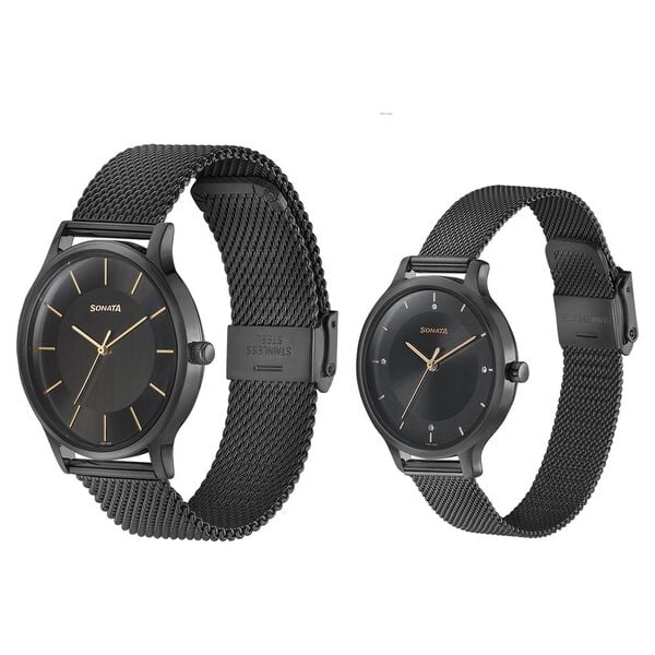 Sonata Modern Bandhan Quartz Analog Black Dial Watch for Couple - 7710587050NM02 - KRISHNA WATCH COMPANY