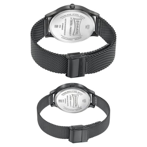 Sonata Modern Bandhan Quartz Analog Black Dial Watch for Couple - 7710587050NM02 - KRISHNA WATCH COMPANY
