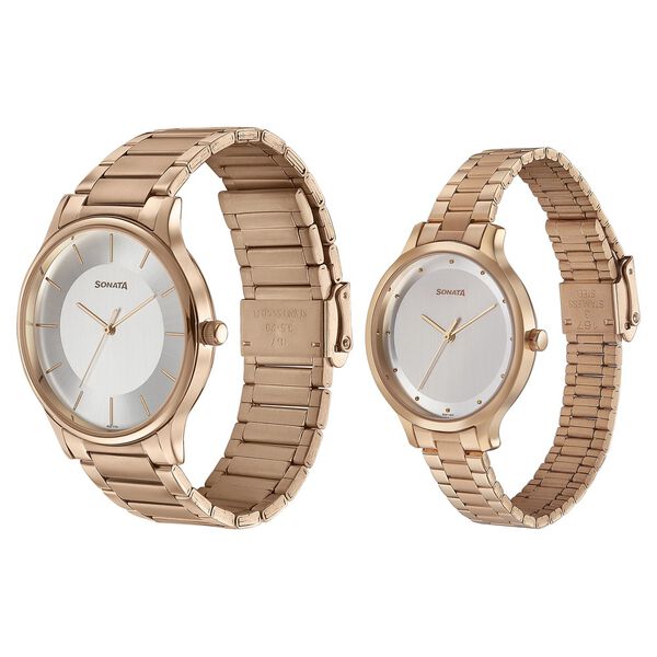 Sonata Modern Bandhan Quartz Analog Silver Dial Stainless Steel Strap Watch for Couple 7710587050wm02 - KRISHNA WATCH COMPANY