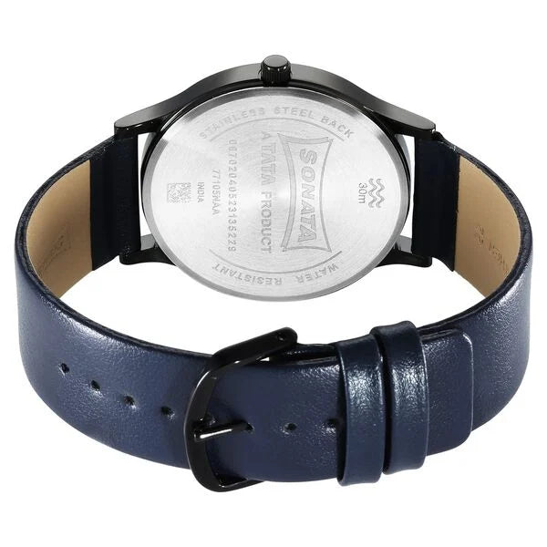 Sonata Aspire Quartz Analog Blue Dial Leather Strap Watch for Men 77105nl11w - KRISHNA WATCH COMPANY
