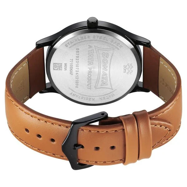 Sonata Aspire Quartz Analog Black Dial Leather For Men - 77105NL15 - KRISHNA WATCH COMPANY