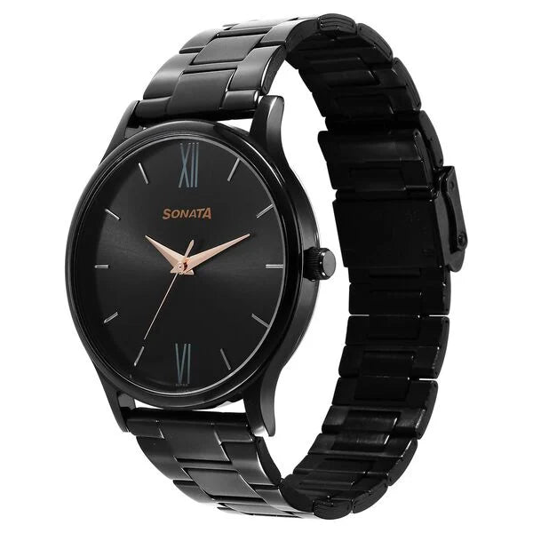 Sonata Aspire Quartz Analog Black Dial Stainless Steel Strap Watch for Men 77105nm03w - KRISHNA WATCH COMPANY