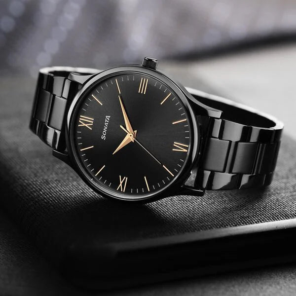 Sonata Aspire Quartz Analog Black Dial Watch for Men - 77105NM09W - KRISHNA WATCH COMPANY