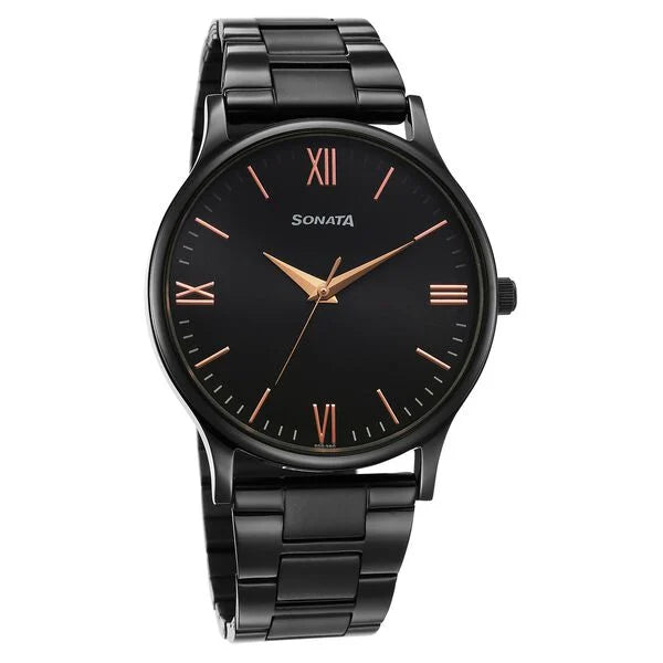 Sonata Aspire Quartz Analog Black Dial Watch for Men - 77105NM09W - KRISHNA WATCH COMPANY