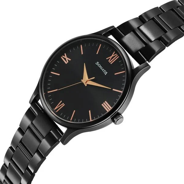 Sonata Aspire Quartz Analog Black Dial Watch for Men - 77105NM09W - KRISHNA WATCH COMPANY