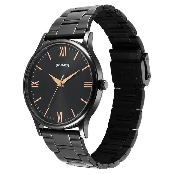Sonata Aspire Quartz Analog Black Dial Watch for Men - 77105NM09W - KRISHNA WATCH COMPANY