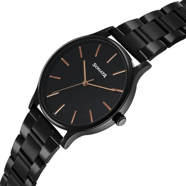 Sonata Aspire Quartz Analog Black Dial Watch For Men - 77105NM11W - KRISHNA WATCH COMPANY