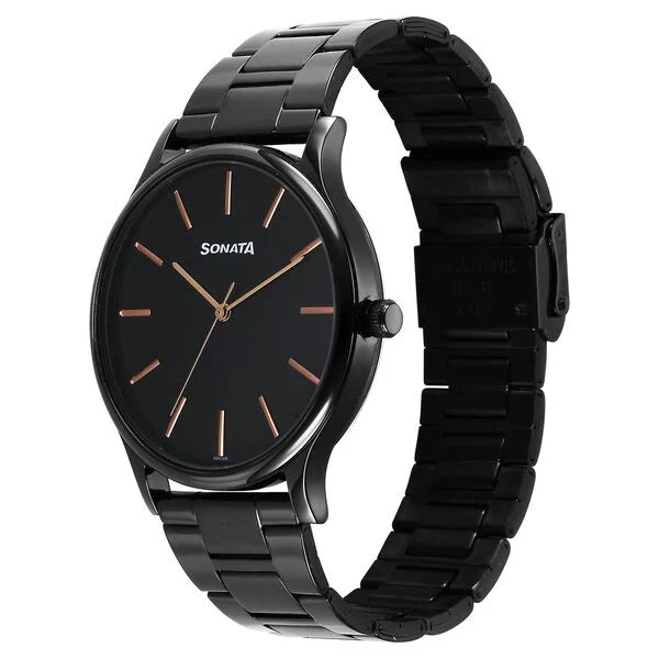 Sonata Aspire Quartz Analog Black Dial Watch For Men - 77105NM11W - KRISHNA WATCH COMPANY