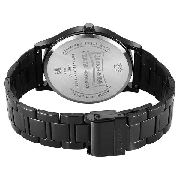 Sonata Aspire Quartz Analog Black Dial Watch For Men - 77105NM11W - KRISHNA WATCH COMPANY