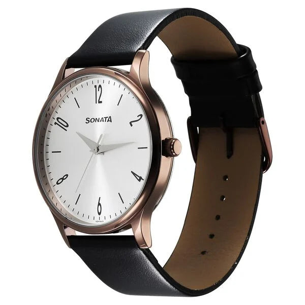 Sonata Aspire Quartz Analog Silver Dial Leather Strap Watch for Men 77105ql03w - KRISHNA WATCH COMPANY