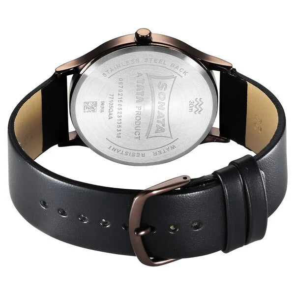 Sonata Aspire Quartz Analog Silver Dial Leather Strap Watch for Men 77105ql03w - KRISHNA WATCH COMPANY