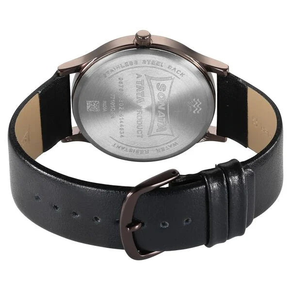 Sonata Aspire Quartz Analog Brown Dial Leather Strap Watch for Men - 77105QL05W - KRISHNA WATCH COMPANY