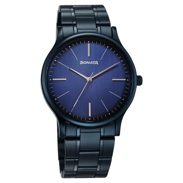 Sonata Aspire Quartz Analog Blue Dial Watch For Men - 77105QM05W - KRISHNA WATCH COMPANY