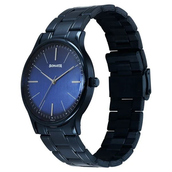 Sonata Aspire Quartz Analog Blue Dial Watch For Men - 77105QM05W - KRISHNA WATCH COMPANY