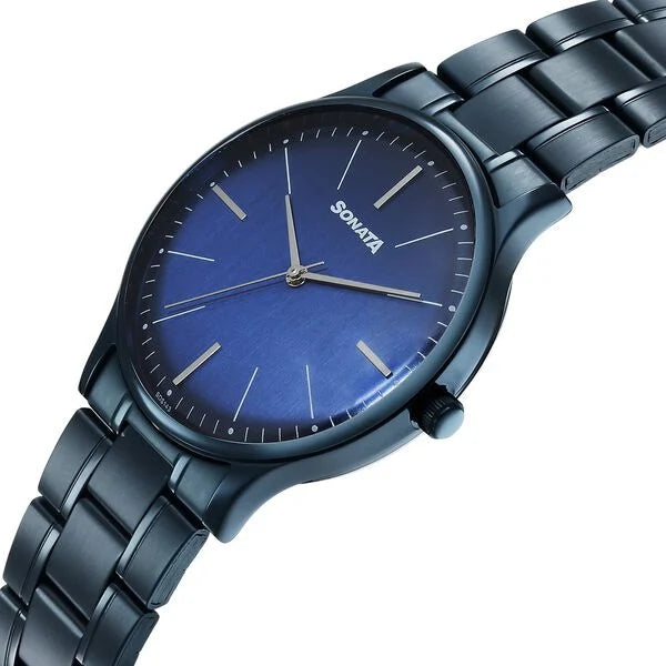 Sonata Aspire Quartz Analog Blue Dial Watch For Men - 77105QM05W - KRISHNA WATCH COMPANY