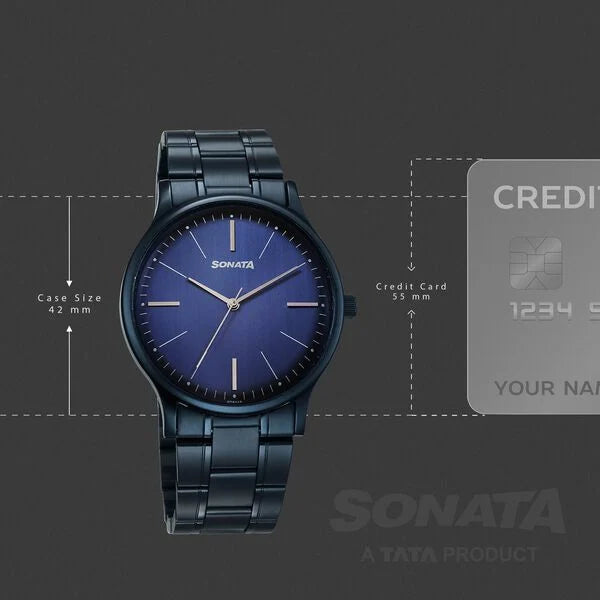 Sonata Aspire Quartz Analog Blue Dial Watch For Men - 77105QM05W - KRISHNA WATCH COMPANY