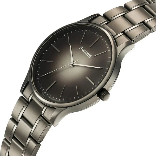 Sonata Aspire Quartz Analog Grey Dial Watch For Men - 77105QM07W - KRISHNA WATCH COMPANY