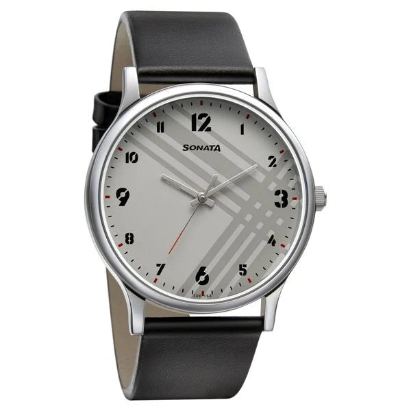Sonata Smart Plaid Quartz Analog Watch for Men - 77105SL01W - KRISHNA WATCH COMPANY