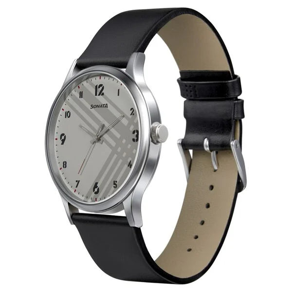 Sonata Smart Plaid Quartz Analog Watch for Men - 77105SL01W - KRISHNA WATCH COMPANY