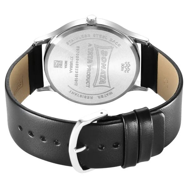 Sonata Aspire Quartz Analog Silver Dial Leather Strap Watch for Men 77105sl12w - KRISHNA WATCH COMPANY