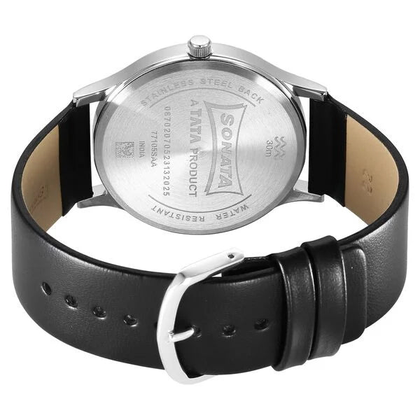 Sonata Aspire Quartz Analog Black Dial Leather Strap Watch for Men 77105sl14w - KRISHNA WATCH COMPANY
