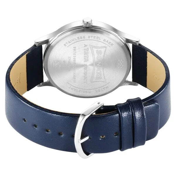 Sonata Aspire Quartz Analog Black Dial Leather Strap Watch for Men - 77105SL18W - KRISHNA WATCH COMPANY