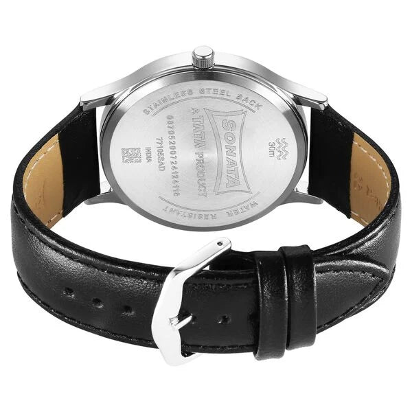 Sonata Aspire Quartz Analog with Day and Date White Dial Leather Strap Watch For Men 77105sl22w - KRISHNA WATCH COMPANY