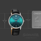 Sonata Aspire Quartz Analog with Date Green Dial Leather Strap Watch For Men 77105sl23w