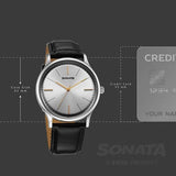 Sonata Aspire Quartz Analog Silver Dial Leather Strap Watch For Men 77105sl25w
