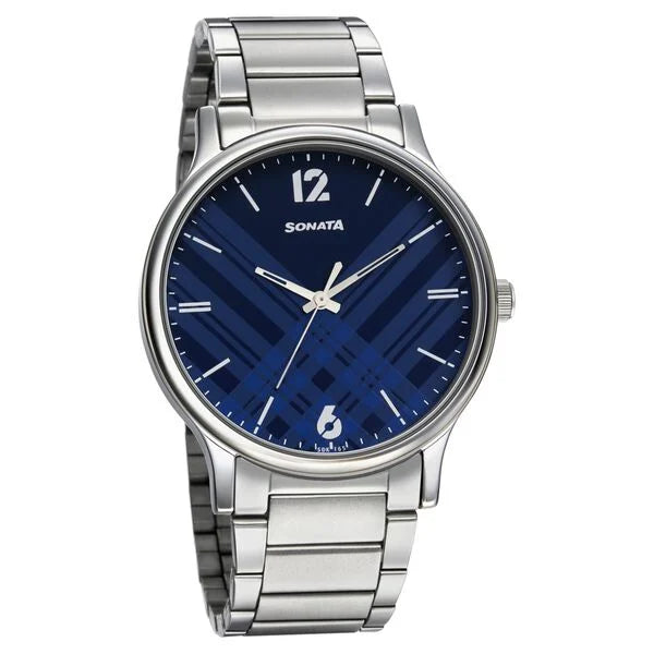 Sonata Smart Plaid Quartz Analog Watch for Men - 77105SM01W - KRISHNA WATCH COMPANY