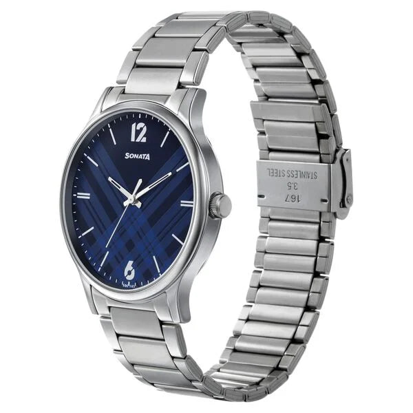 Sonata Smart Plaid Quartz Analog Watch for Men - 77105SM01W - KRISHNA WATCH COMPANY