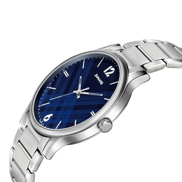 Sonata Smart Plaid Quartz Analog Watch for Men - 77105SM01W - KRISHNA WATCH COMPANY