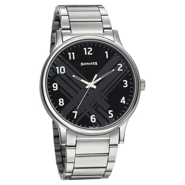 Sonata Smart Plaid Quartz Analog Watch for Men - 77105SM02W - KRISHNA WATCH COMPANY