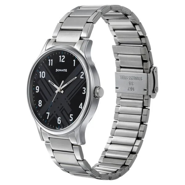 Sonata Smart Plaid Quartz Analog Watch for Men - 77105SM02W - KRISHNA WATCH COMPANY
