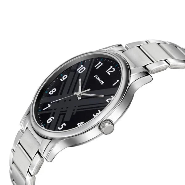 Sonata Smart Plaid Quartz Analog Watch for Men - 77105SM02W - KRISHNA WATCH COMPANY