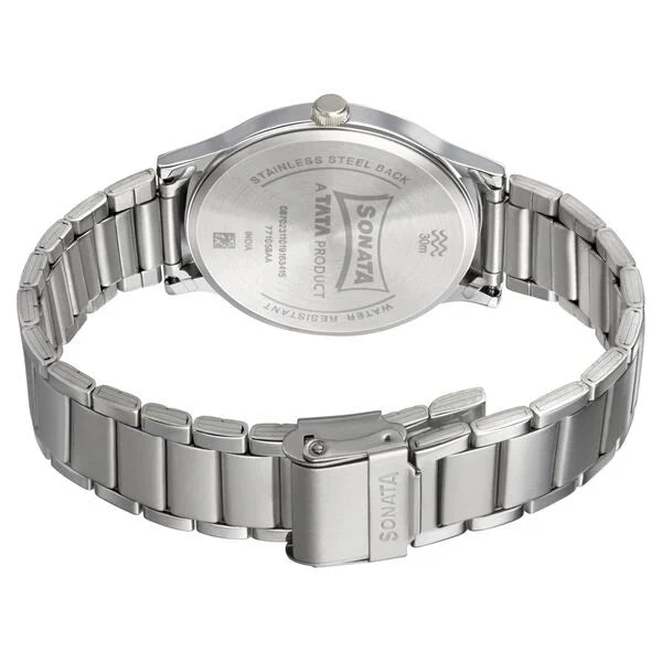Sonata Smart Plaid Quartz Analog Watch for Men - 77105SM02W - KRISHNA WATCH COMPANY