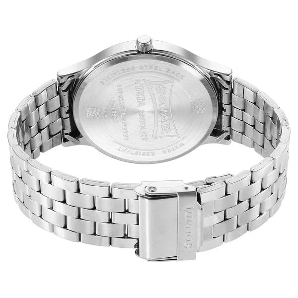 Sonata Quartz Analog with Date Silver Dial Watch for Men - 77105SM07 - KRISHNA WATCH COMPANY