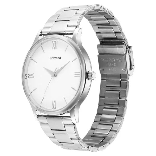 Sonata Aspire Quartz Analog White Dial Watch for Men - 77105SM12W - KRISHNA WATCH COMPANY