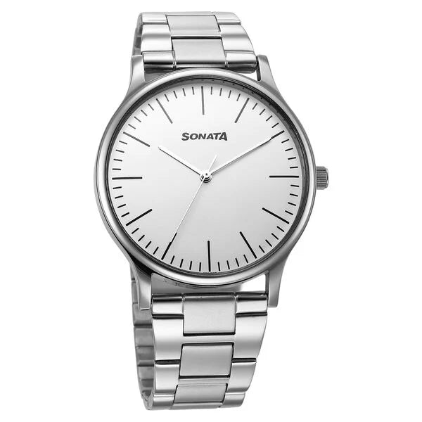 Sonata Aspire Quartz Analog Off White Dial Stainless Steel Strap Watch For Men 77105sm17w - KRISHNA WATCH COMPANY