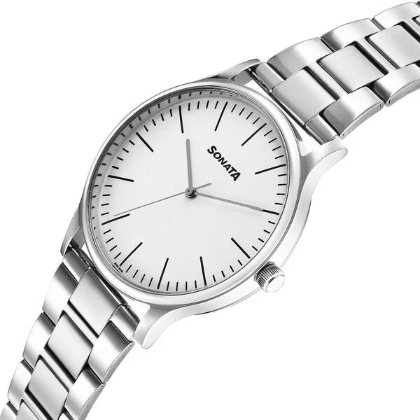 Sonata Aspire Quartz Analog Off White Dial Stainless Steel Strap Watch For Men 77105sm17w - KRISHNA WATCH COMPANY
